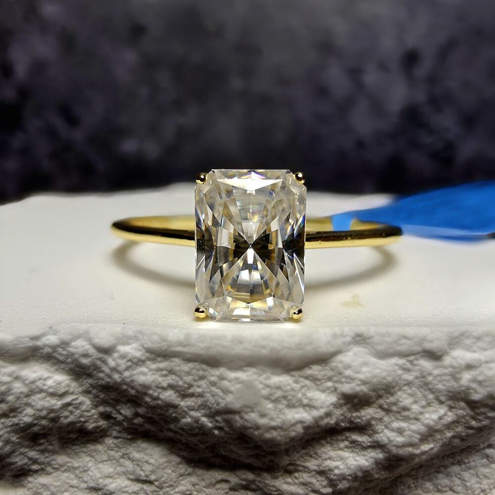 Size 8 1.0CT Radiant Cut Moissanite Solitaire Ring in Gold Over Silver